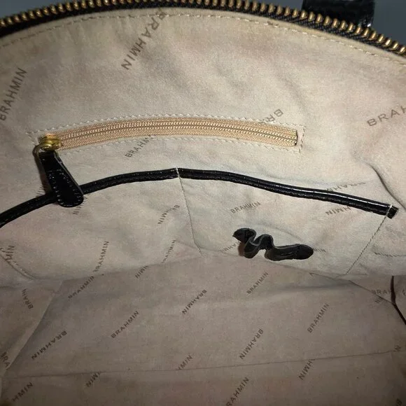 Brahmin Duxbury Satchel Black Melbourne Croc Embossed Leather Designer Purse Bag - Picture 14 of 16